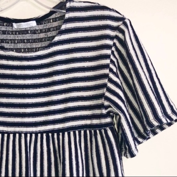 Zara Peplum Tunic Top Navy White Striped Contrasting Short Sleeves Womens Size S - Picture 2 of 6